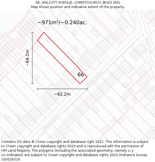 66, WALCOTT AVENUE, CHRISTCHURCH, BH23 2NG: Plot and title map