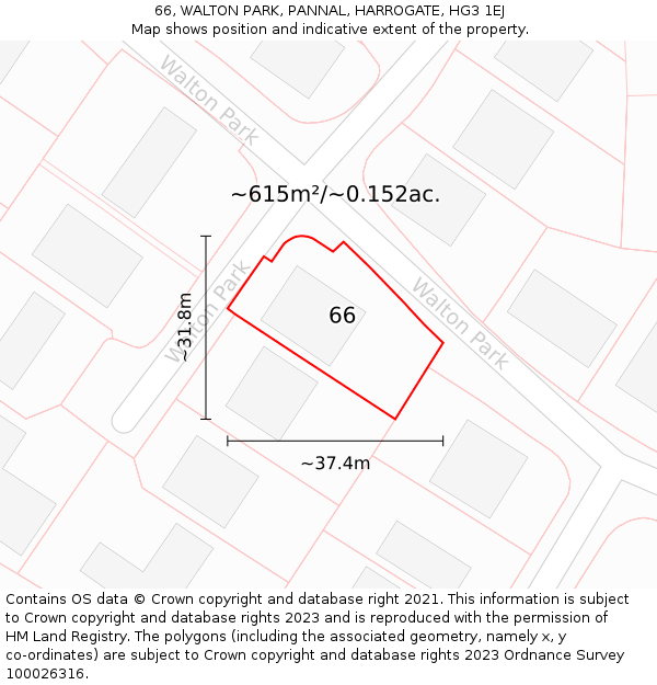 66, WALTON PARK, PANNAL, HARROGATE, HG3 1EJ: Plot and title map