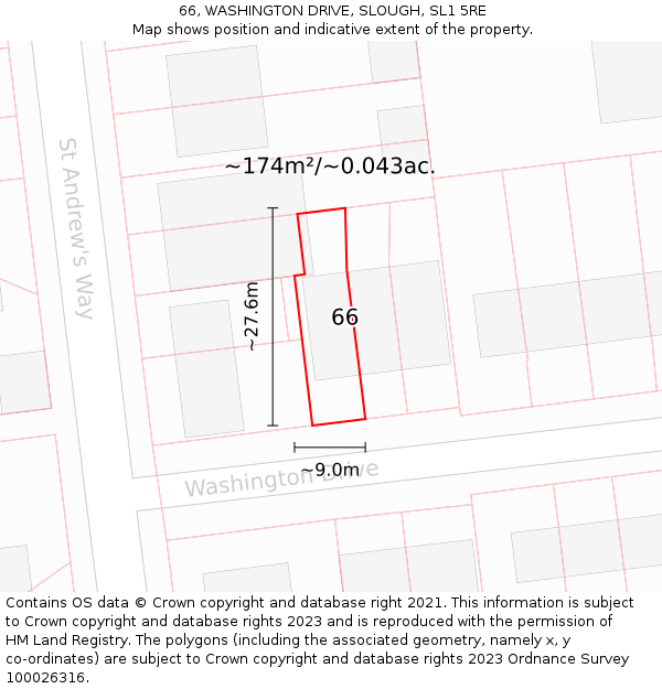 66, WASHINGTON DRIVE, SLOUGH, SL1 5RE: Plot and title map