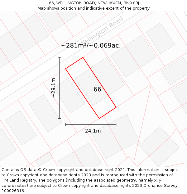 66, WELLINGTON ROAD, NEWHAVEN, BN9 0RJ: Plot and title map