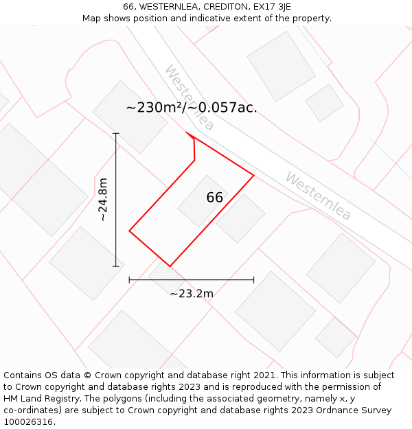 66, WESTERNLEA, CREDITON, EX17 3JE: Plot and title map