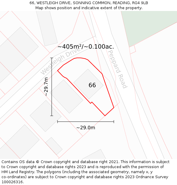 66, WESTLEIGH DRIVE, SONNING COMMON, READING, RG4 9LB: Plot and title map