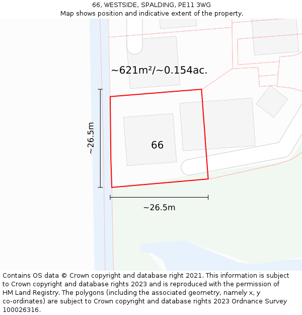 66, WESTSIDE, SPALDING, PE11 3WG: Plot and title map