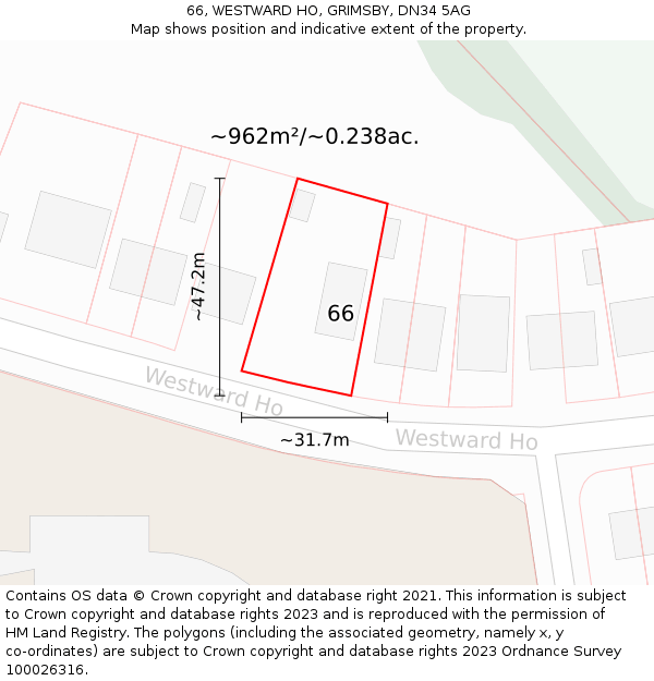 66, WESTWARD HO, GRIMSBY, DN34 5AG: Plot and title map