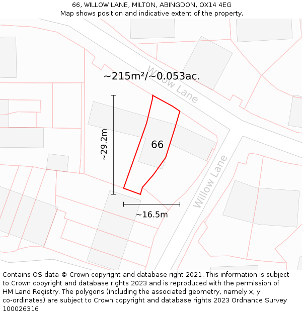 66, WILLOW LANE, MILTON, ABINGDON, OX14 4EG: Plot and title map