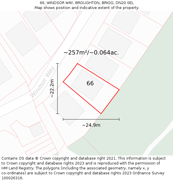 66, WINDSOR WAY, BROUGHTON, BRIGG, DN20 0EL: Plot and title map