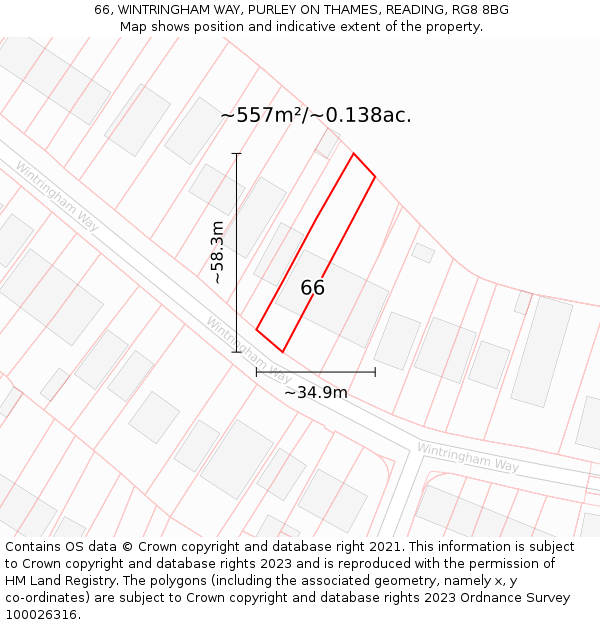 66, WINTRINGHAM WAY, PURLEY ON THAMES, READING, RG8 8BG: Plot and title map