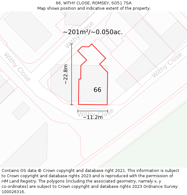 66, WITHY CLOSE, ROMSEY, SO51 7SA: Plot and title map