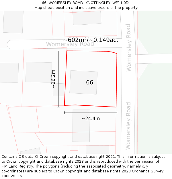 66, WOMERSLEY ROAD, KNOTTINGLEY, WF11 0DL: Plot and title map