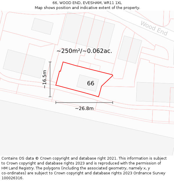 66, WOOD END, EVESHAM, WR11 1XL: Plot and title map