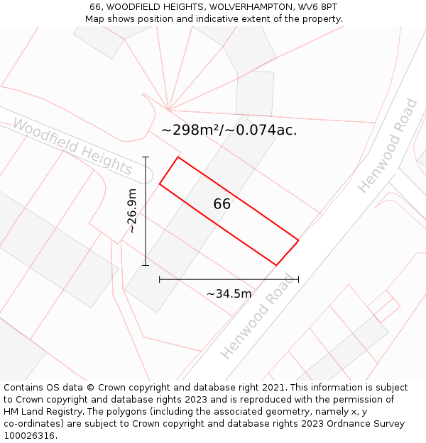 66, WOODFIELD HEIGHTS, WOLVERHAMPTON, WV6 8PT: Plot and title map