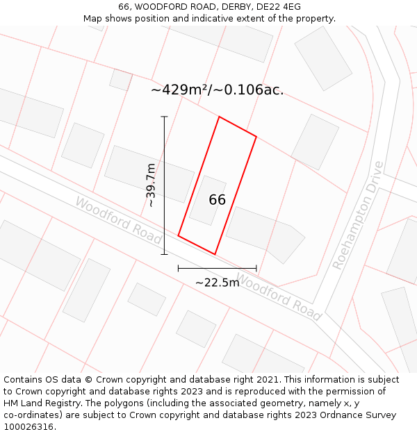 66, WOODFORD ROAD, DERBY, DE22 4EG: Plot and title map