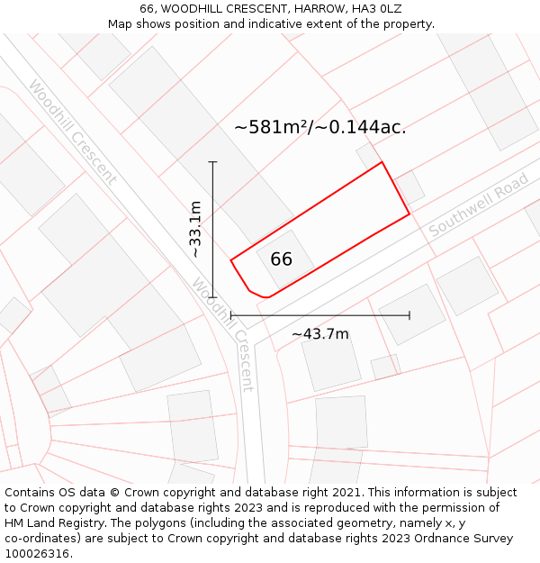66, WOODHILL CRESCENT, HARROW, HA3 0LZ: Plot and title map