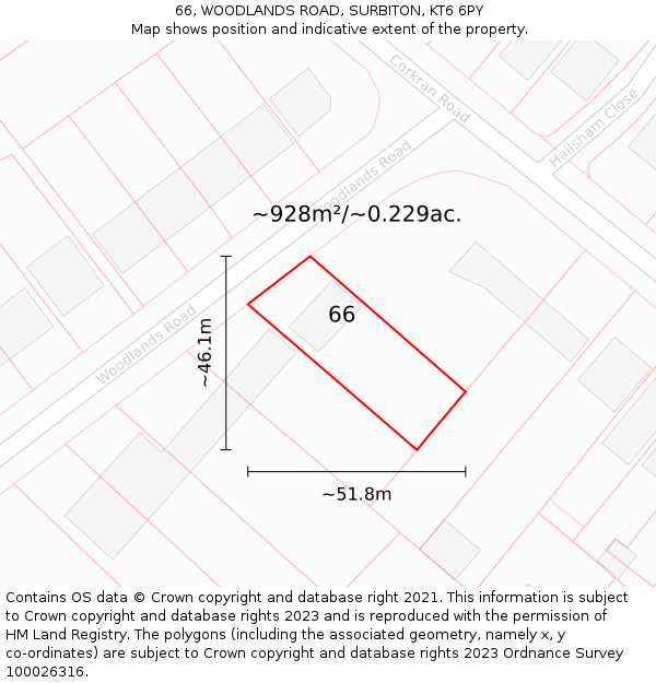 66, WOODLANDS ROAD, SURBITON, KT6 6PY: Plot and title map