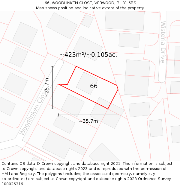 66, WOODLINKEN CLOSE, VERWOOD, BH31 6BS: Plot and title map