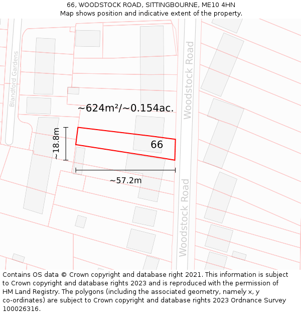 66, WOODSTOCK ROAD, SITTINGBOURNE, ME10 4HN: Plot and title map