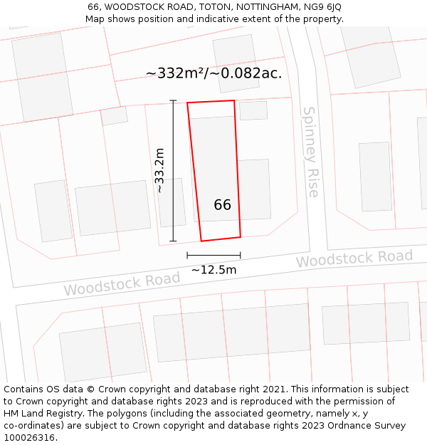 66, WOODSTOCK ROAD, TOTON, NOTTINGHAM, NG9 6JQ: Plot and title map