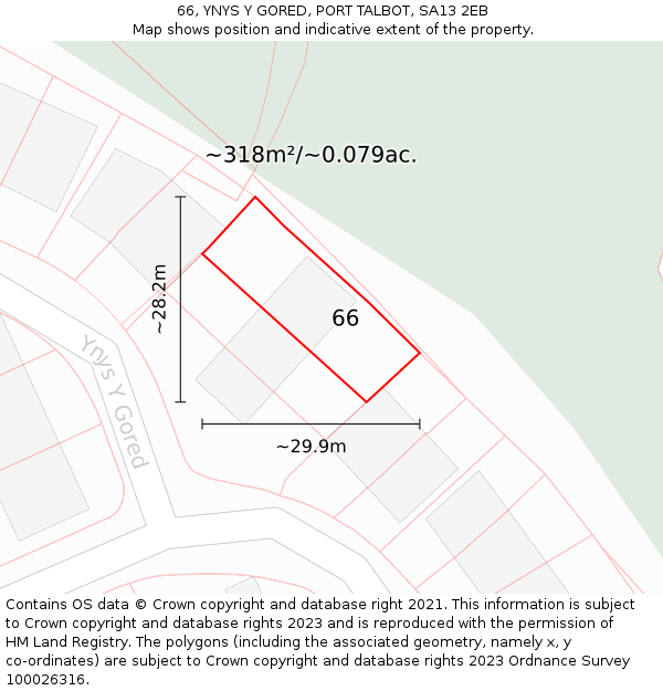 66, YNYS Y GORED, PORT TALBOT, SA13 2EB: Plot and title map