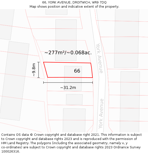 66, YORK AVENUE, DROITWICH, WR9 7DQ: Plot and title map