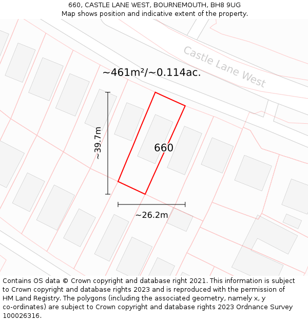 660, CASTLE LANE WEST, BOURNEMOUTH, BH8 9UG: Plot and title map