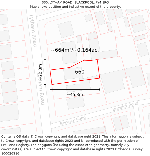 660, LYTHAM ROAD, BLACKPOOL, FY4 1RG: Plot and title map