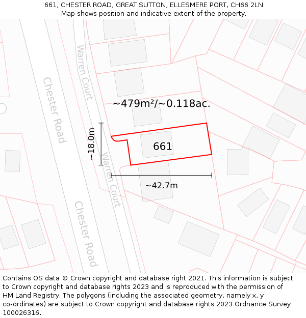 661, CHESTER ROAD, GREAT SUTTON, ELLESMERE PORT, CH66 2LN: Plot and title map