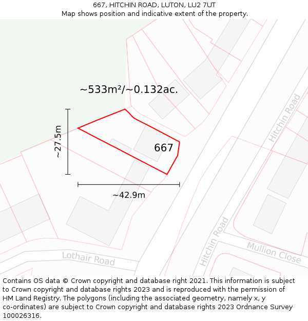 667, HITCHIN ROAD, LUTON, LU2 7UT: Plot and title map