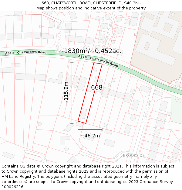 668, CHATSWORTH ROAD, CHESTERFIELD, S40 3NU: Plot and title map