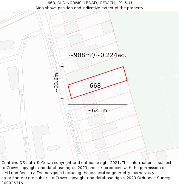 668, OLD NORWICH ROAD, IPSWICH, IP1 6LU: Plot and title map