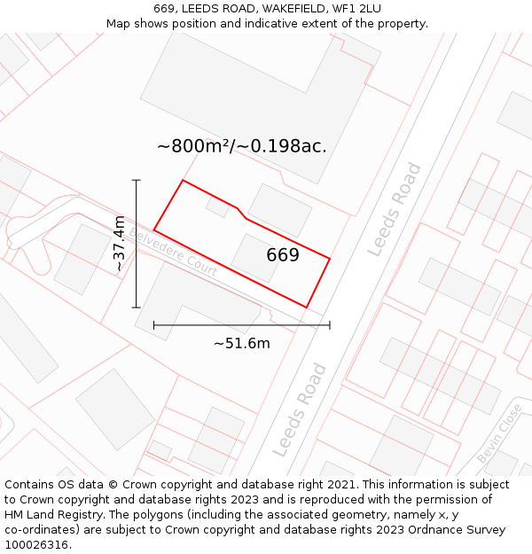 669, LEEDS ROAD, WAKEFIELD, WF1 2LU: Plot and title map