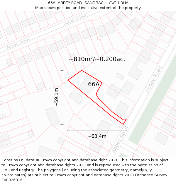 66A, ABBEY ROAD, SANDBACH, CW11 3HA: Plot and title map