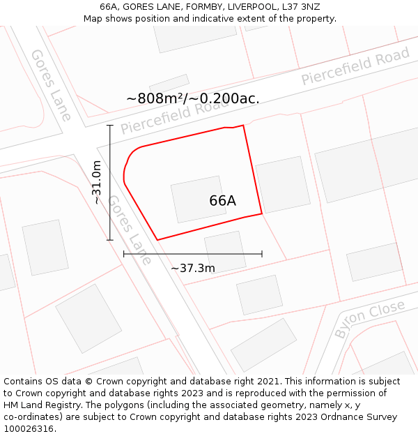 66A, GORES LANE, FORMBY, LIVERPOOL, L37 3NZ: Plot and title map