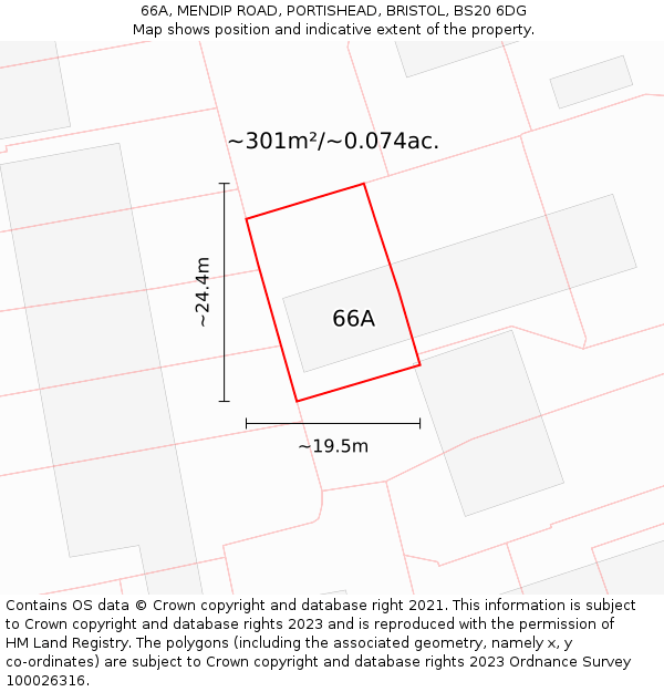 66A, MENDIP ROAD, PORTISHEAD, BRISTOL, BS20 6DG: Plot and title map
