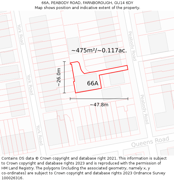 66A, PEABODY ROAD, FARNBOROUGH, GU14 6DY: Plot and title map