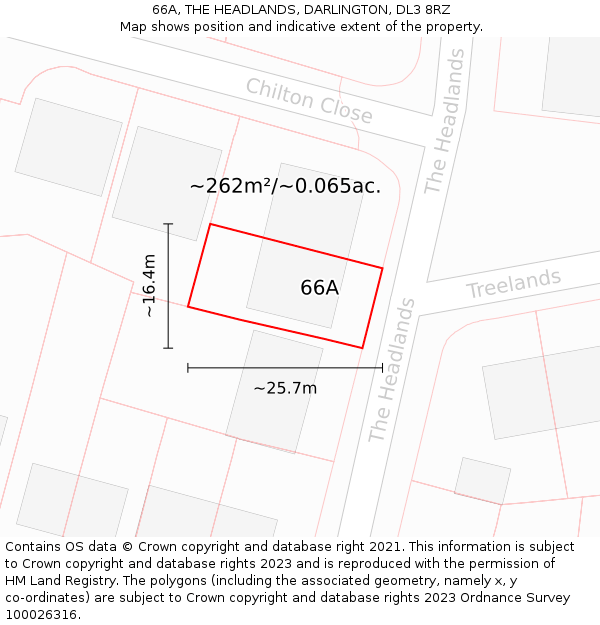 66A, THE HEADLANDS, DARLINGTON, DL3 8RZ: Plot and title map