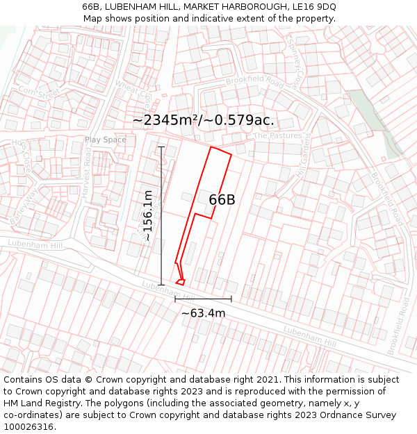 66B, LUBENHAM HILL, MARKET HARBOROUGH, LE16 9DQ: Plot and title map