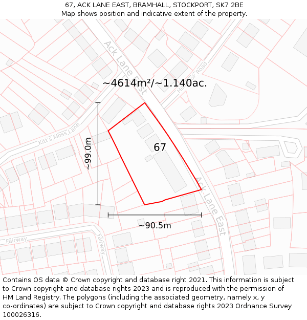 67, ACK LANE EAST, BRAMHALL, STOCKPORT, SK7 2BE: Plot and title map