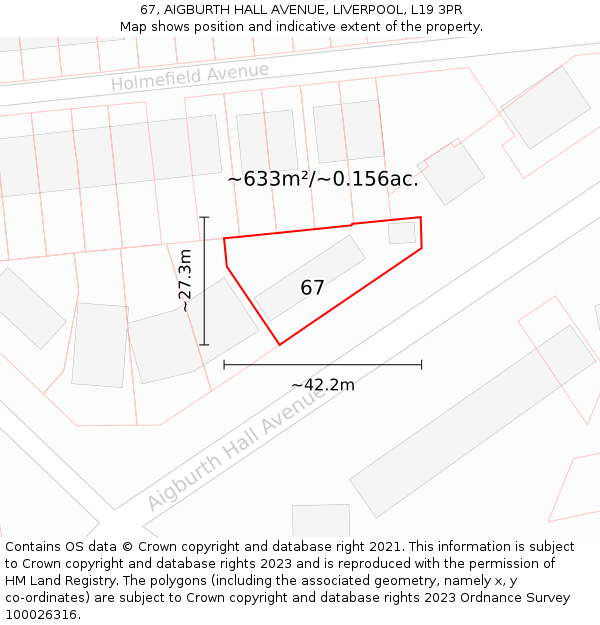 67, AIGBURTH HALL AVENUE, LIVERPOOL, L19 3PR: Plot and title map