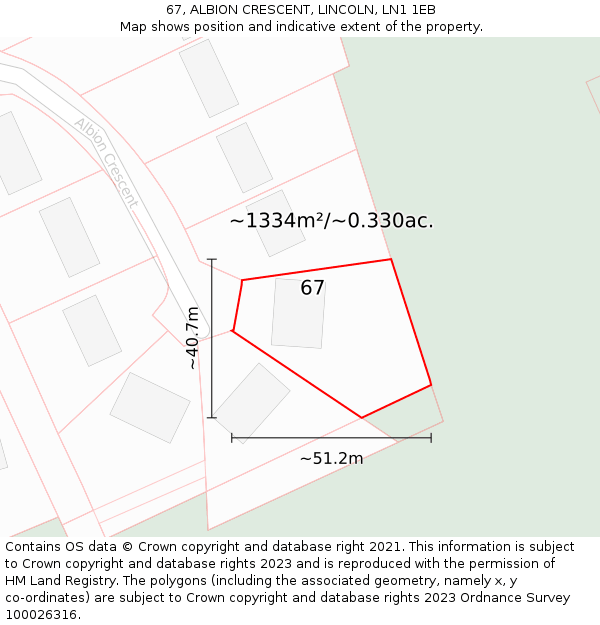 67, ALBION CRESCENT, LINCOLN, LN1 1EB: Plot and title map