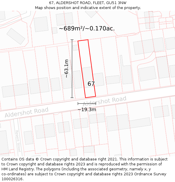 67, ALDERSHOT ROAD, FLEET, GU51 3NW: Plot and title map