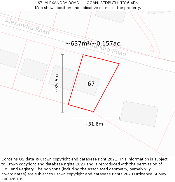 67, ALEXANDRA ROAD, ILLOGAN, REDRUTH, TR16 4EN: Plot and title map