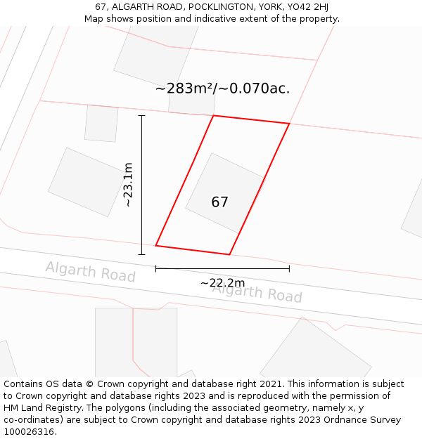 67, ALGARTH ROAD, POCKLINGTON, YORK, YO42 2HJ: Plot and title map