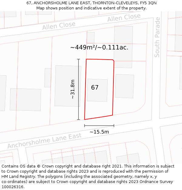 67, ANCHORSHOLME LANE EAST, THORNTON-CLEVELEYS, FY5 3QN: Plot and title map