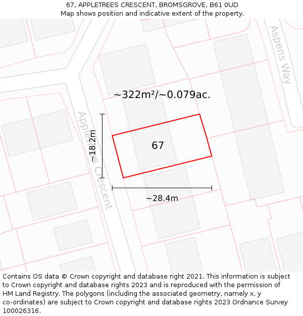 67, APPLETREES CRESCENT, BROMSGROVE, B61 0UD: Plot and title map