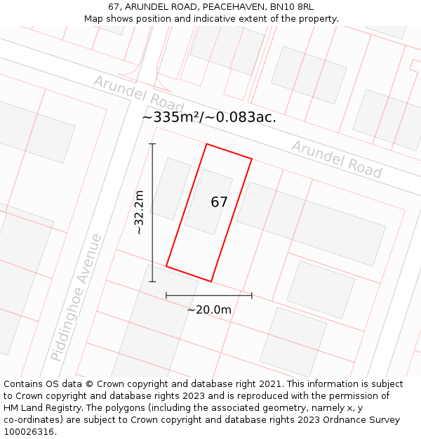 67, ARUNDEL ROAD, PEACEHAVEN, BN10 8RL: Plot and title map