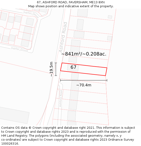 67, ASHFORD ROAD, FAVERSHAM, ME13 8XN: Plot and title map