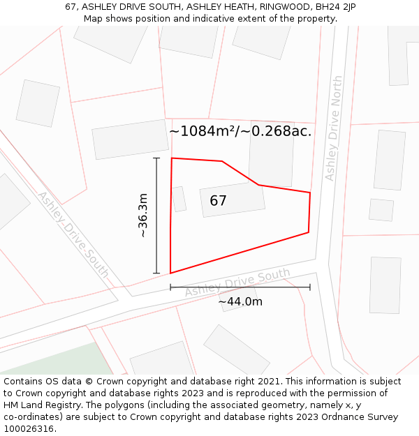 67, ASHLEY DRIVE SOUTH, ASHLEY HEATH, RINGWOOD, BH24 2JP: Plot and title map