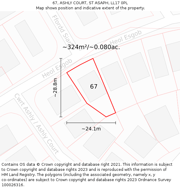 67, ASHLY COURT, ST ASAPH, LL17 0PL: Plot and title map