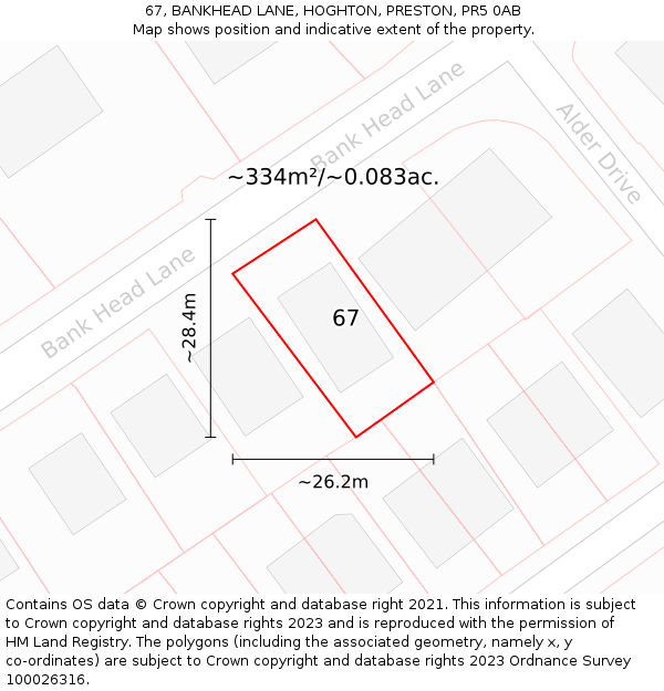 67, BANKHEAD LANE, HOGHTON, PRESTON, PR5 0AB: Plot and title map