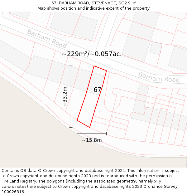 67, BARHAM ROAD, STEVENAGE, SG2 9HY: Plot and title map